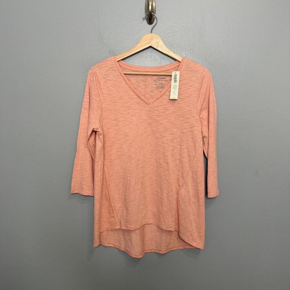 CHICO'S cotton slub easy vee neck tee 3/4 sleeve size 0 US S